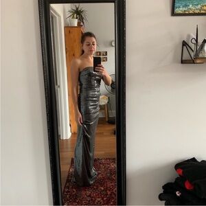 Nicole Miller Silver Sequin Strapless Dress